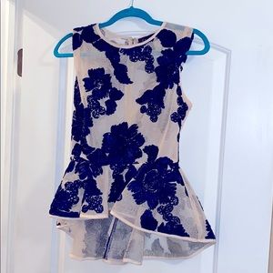 Beige and Navy Mesh Peplum shell